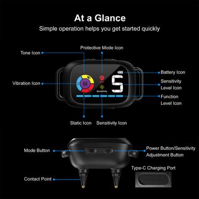 Show full view: Petdiary 5 Training Mode Waterproof LCD Color Screen Dog Static Bark Collar, Black slide 9 of 11