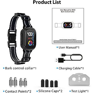 Petdiary 5 Training Mode Waterproof LCD Color Screen Dog Static Bark Collar, Black