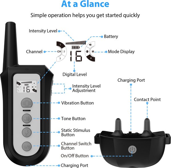 Show full view: Petdiary Rechargeable Advanced Remote Training Dog Collar, Black/Silver, Medium slide 9 of 10