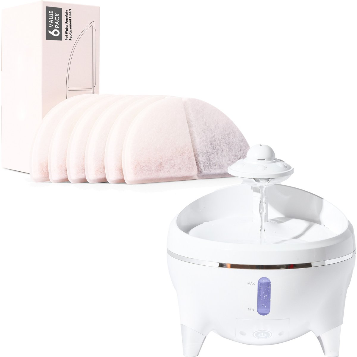 Petdiary Spaceship Ultra-Quiet Dog & Cat Water Fountain, 54.1-oz + Replacement Filters, 6 count