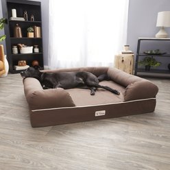 PetFusion Ultimate Lounge Memory Foam Bolster Cat & Dog Bed with Removable Cover, Brown, Jumbo