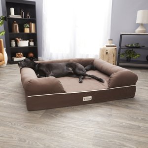PetFusion Ultimate Lounge Memory Foam Bolster Cat & Dog Bed with Removable Cover, Brown, Jumbo