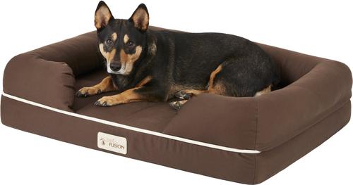Show full view: PetFusion Ultimate Lounge Memory Foam Bolster Cat & Dog Bed with Removable Cover, Brown, Large slide 5 of 13