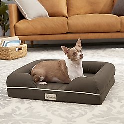 PetFusion Ultimate Lounge Memory Foam Bolster Cat & Dog Bed with Removable Cover, Brown, Small