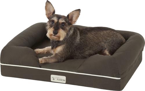 Show full view: PetFusion Ultimate Lounge Memory Foam Bolster Cat & Dog Bed with Removable Cover, Brown, Small slide 3 of 6