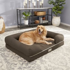 PetFusion Ultimate Lounge Memory Foam Bolster Cat & Dog Bed with Removable Cover, Brown, X-Large