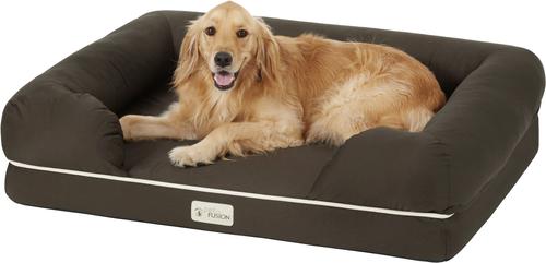 Show full view: PetFusion Ultimate Lounge Memory Foam Bolster Cat & Dog Bed with Removable Cover, Brown, X-Large slide 3 of 6
