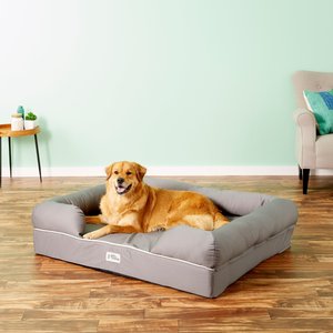 PetFusion Ultimate Lounge Memory Foam Bolster Cat & Dog Bed with Removable Cover, Gray, Jumbo
