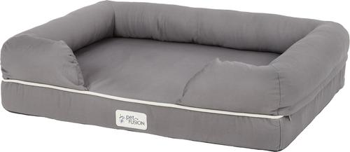 Show full view: PetFusion Ultimate Lounge Memory Foam Bolster Cat & Dog Bed with Removable Cover, Gray, Large slide 4 of 13