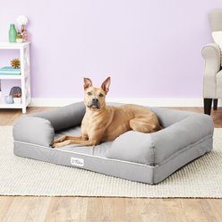PetFusion Ultimate Lounge Memory Foam Bolster Cat & Dog Bed with Removable Cover, Gray, X-Large