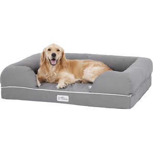 PetFusion Ultimate Lounge Memory Foam Bolster Cat & Dog Bed with Removable Cover, Gray, X-Large