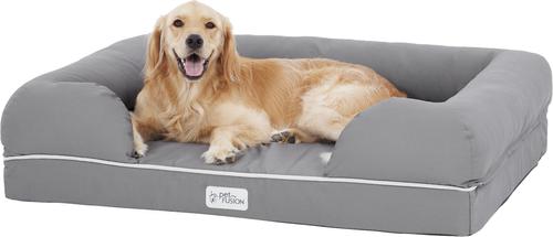 Show full view: PetFusion Ultimate Lounge Memory Foam Bolster Cat & Dog Bed with Removable Cover, Gray, X-Large slide 4 of 11