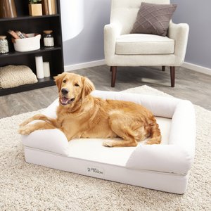 PetFusion Ultimate Lounge Memory Foam Bolster Cat & Dog Bed with Removable Cover, Sandstone, Large
