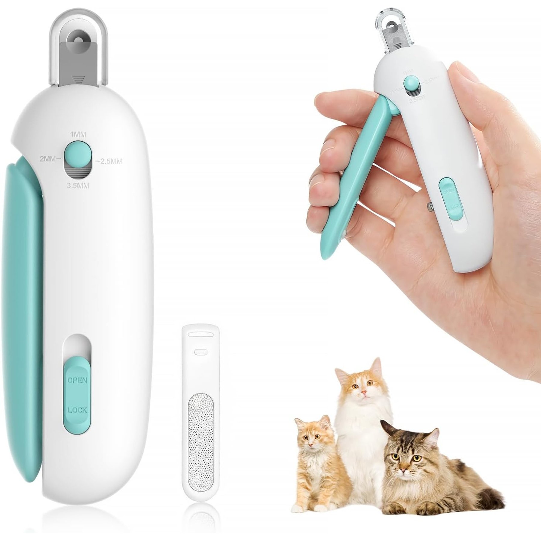 Petgravity Adjustable 3-Size Trimming Hole Cat Nail Clipper with Hidden Nail File, Blue