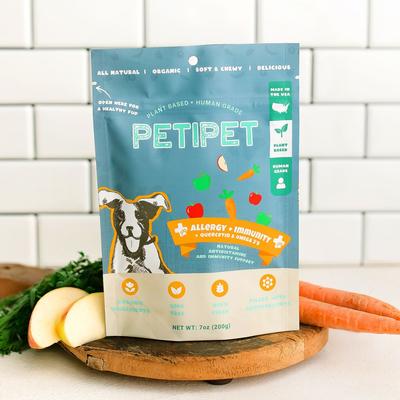 Show full view: PETIPET Allergy + Immunity with Quercetin & Omega 3 Apple & Carrot Flavored Soft Chew Allergy Supplement for Dogs, 7-oz bag slide 5 of 9