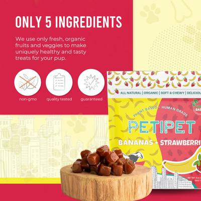 Show full view: PETIPET Bananas + Strawberries Bites Soft & Chewy Dog treats, 5-oz bag slide 10 of 11