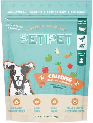 Show full view: PETIPET Calming Bites with Melatonin + Chamomile Apple & Carrot Flavored Soft Chew Calming Supplement for Dogs, 7-oz bag slide 1 of 9
