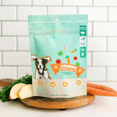 Show full view: PETIPET Calming Bites with Melatonin + Chamomile Apple & Carrot Flavored Soft Chew Calming Supplement for Dogs, 7-oz bag slide 5 of 9