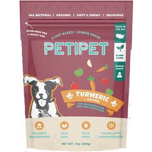 PETIPET Turmeric Bites + Curcumin Apple & Carrot Flavored Soft Chew Anti-Inflammatory Supplement for Dogs, 7-oz bag