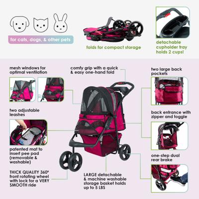 Show full view: Petique Dog & Cat Stroller, Razzberry slide 4 of 11