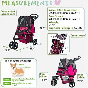 Petique Dog & Cat Stroller, Razzberry
