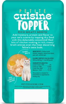 Show full view: Petite Cuisine Chicken Recipe in Broth Grain-Free Wet Cat Food Topper, 1.3-oz pouch, case of 12 slide 3 of 9