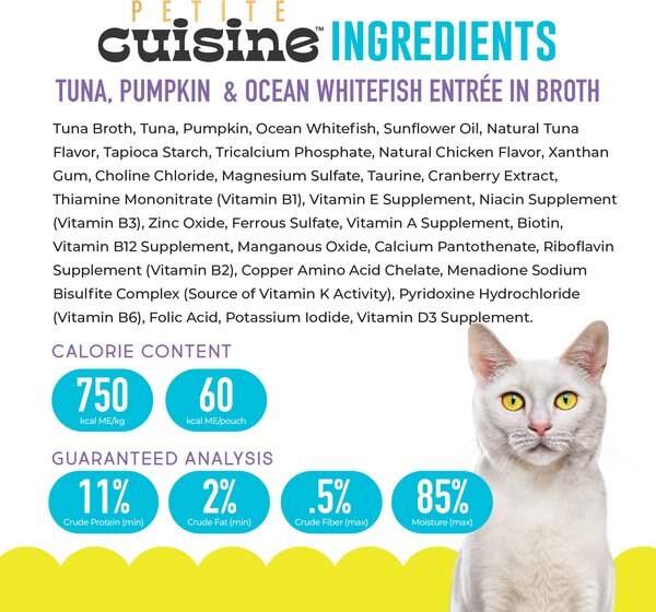 Petite Cuisine Tuna, Pumpkin & Ocean Whitefish Entrée in Broth Grain-Free Wet Cat Food, 2.8-oz can, case of 24
