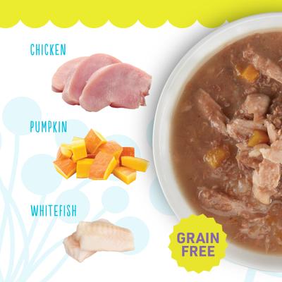 Show full view: Petite Cuisine Tuna, Pumpkin & Ocean Whitefish Entrée in Broth Grain-Free Wet Cat Food, 2.8-oz can, case of 24 slide 4 of 9