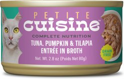 Petite Cuisine Tuna, Pumpkin & Tilapia Entrée in Broth Grain-Free Wet Cat Food, 2.8-oz can, case of 24