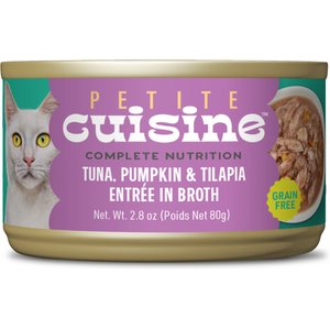 Petite Cuisine Tuna, Pumpkin & Tilapia Entrée in Broth Grain-Free Wet Cat Food, 2.8-oz can, case of 24