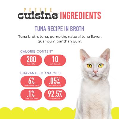 Show full view: Petite Cuisine Tuna Recipe in Broth Grain-Free Wet Cat Food Topper, 1.3-oz pouch, case of 12 slide 4 of 7