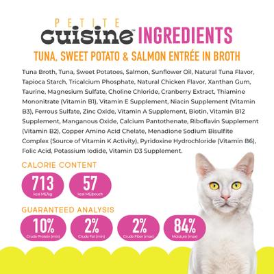 Show full view: Petite Cuisine Tuna, Sweet Potato & Salmon Entrée in Broth Grain-Free Wet Cat Food, 2.8-oz can, case of 24 slide 3 of 8