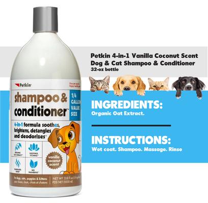 Show full view: Petkin 4-in-1 Vanilla Coconut Scent Dog & Cat Shampoo & Conditioner, 32-fl oz bottle slide 3 of 4
