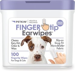 Petkin Fingertip Ear Wipes Dog & Cat Grooming Wipes, 100 count