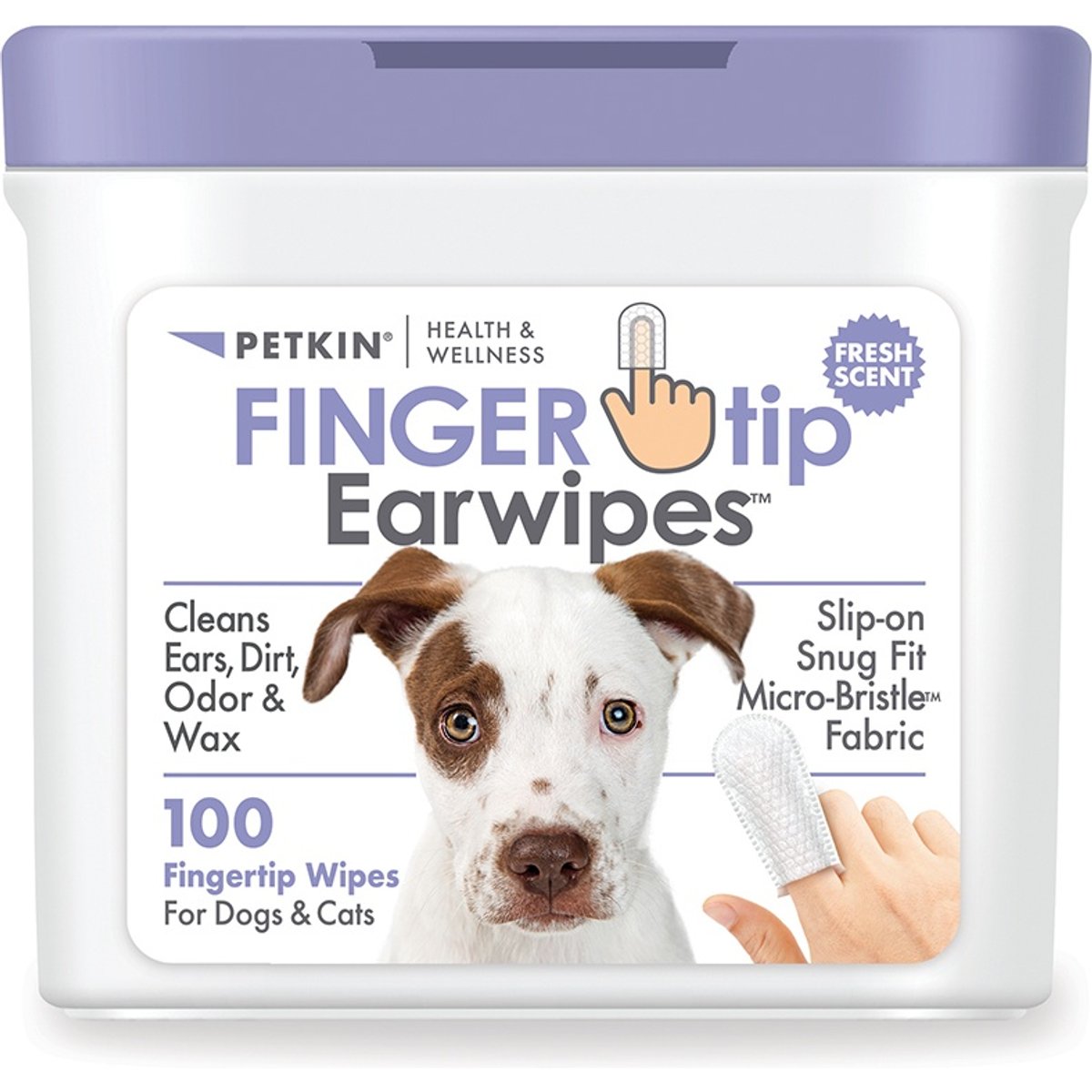 Petkin Fingertip Ear Wipes Dog & Cat Grooming Wipes, 100 count