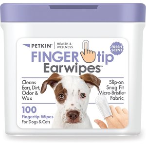 Petkin Fingertip Ear Wipes Dog & Cat Grooming Wipes, 100 count