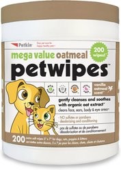 Petkin Mega Value Oatmeal Petwipes Dog & Cat Wipes, 200 count