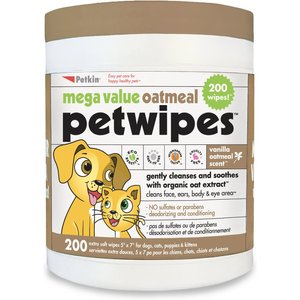 Petkin Mega Value Oatmeal Petwipes Dog & Cat Wipes, 200 count