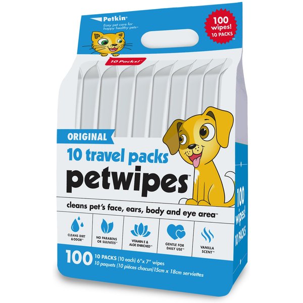 Petkin Bamboo Travel Pack Vanilla Scented Dog & Cat Wipes, 100 count