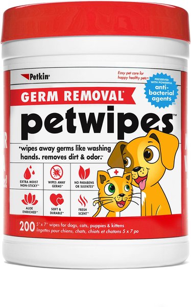 Petkin Petwipes Germ Removal Antibacterial Dog & Cat Wipes, 200 count