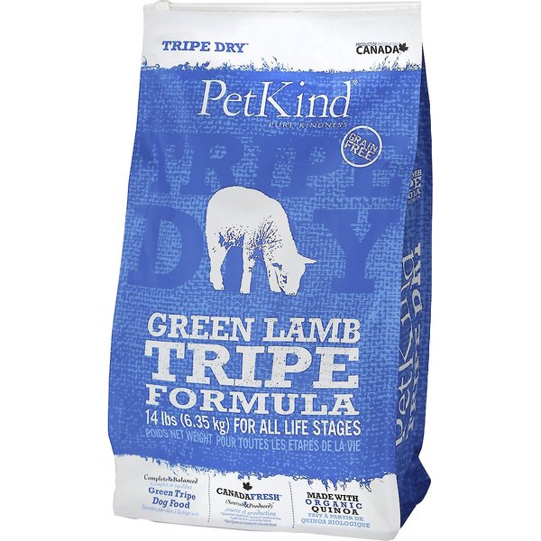 Image showcasing PETKIND Tripe Dry Grain-Free Green Lamb Tripe Formula Dry Dog Food, 14 ...