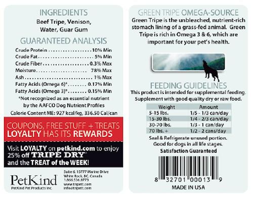 Show full view: PetKind Tripett Green Beef Tripe & Venison Grain-Free Canned Dog Food, 12.8-oz, case of 12 slide 4 of 10