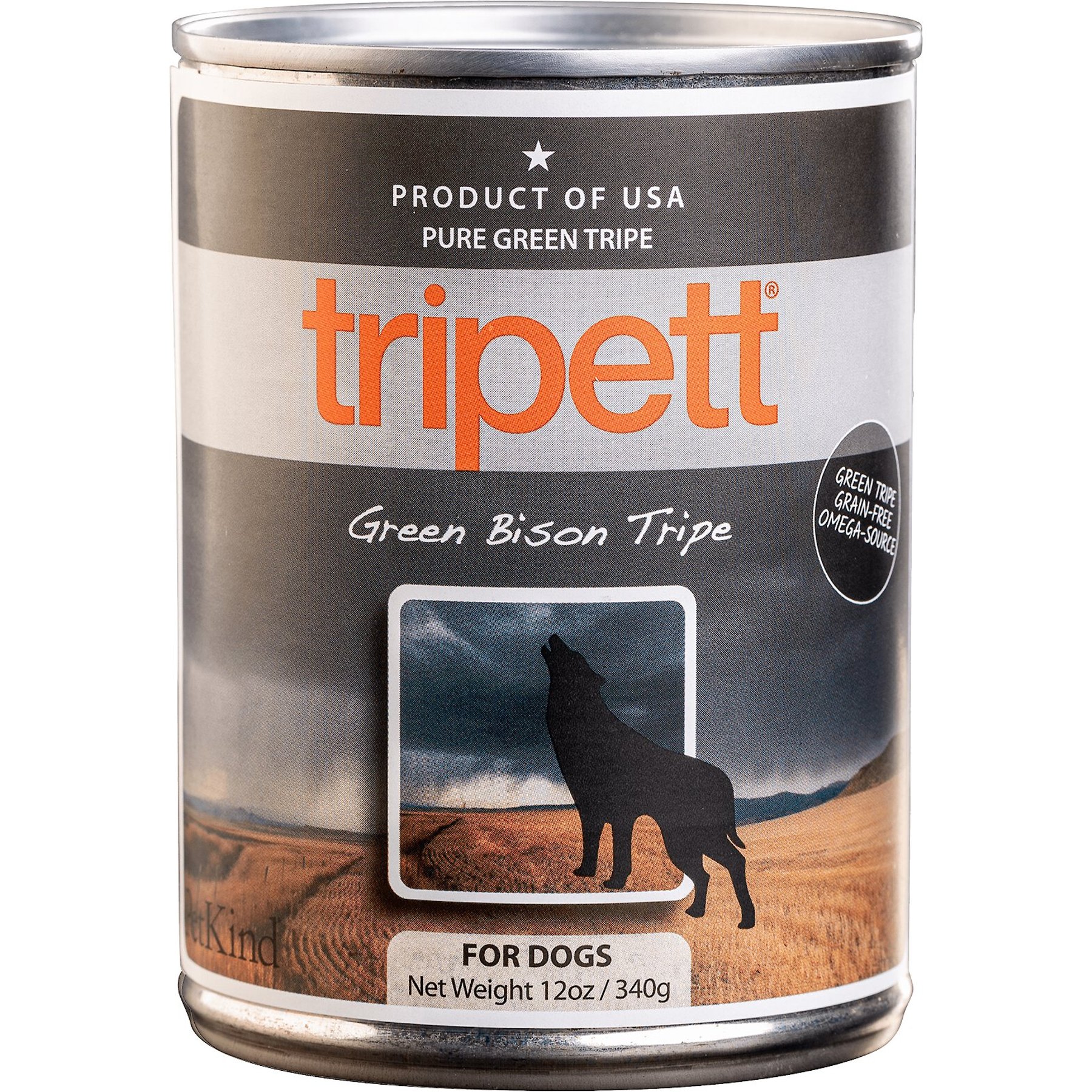 PetKind Tripett Green Bison Tripe Canned Dog Food, 13-oz, case of 12