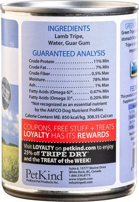 Show full view: PetKind Tripett New Zealand Green Lamb Tripe Grain-Free Canned Dog Food, 12.8-oz, case of 12 slide 3 of 10
