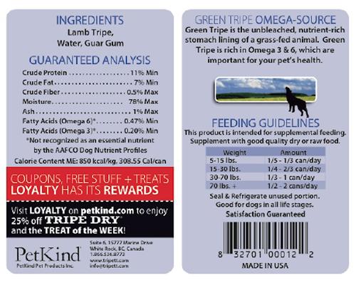 Show full view: PetKind Tripett New Zealand Green Lamb Tripe Grain-Free Canned Dog Food, 12.8-oz, case of 12 slide 4 of 10