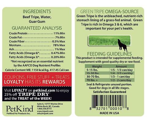 Show full view: PetKind Tripett Original Formula Green Beef Tripe Grain-Free Canned Dog Food, 12-oz, case of 12 slide 4 of 10