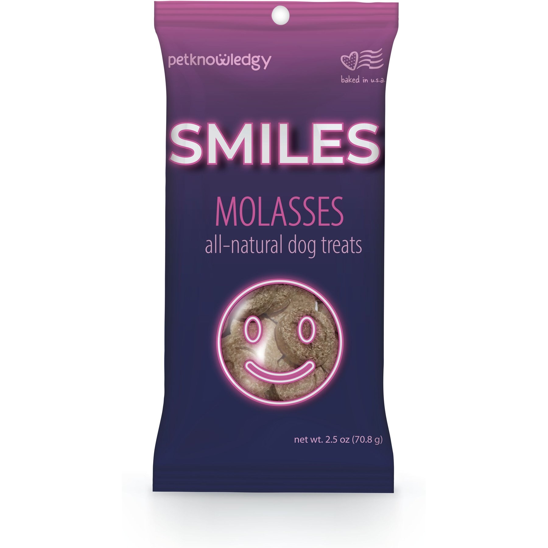 Petknowledgy by Spunky Pup Snack Pack Smiles Molasses Dog Treat, 2.5-oz bag, case of 8