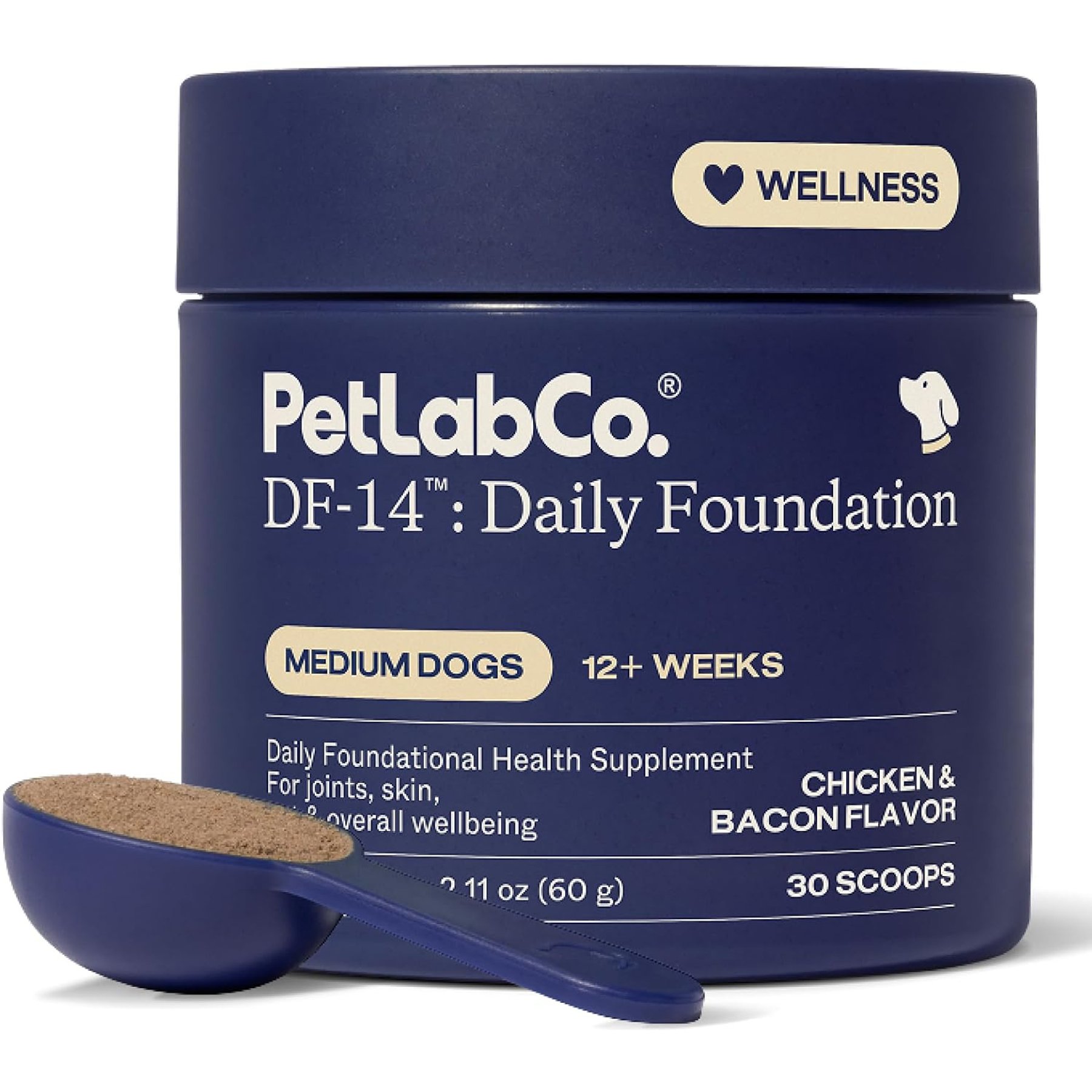 PetLabCo. DF-14 Foundation Gut, Joint, Skin, Immune, Heart Health Bacon Flavored Supplement for Medium Dogs, 30-scoop