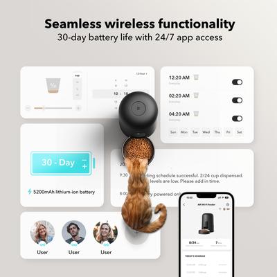 Show full view: Petlibro Automatic Cat Feeder & Wireless Cat Fountain Set, Black slide 6 of 10