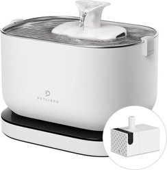 Petlibro Dockstream Battery Operated Cat Water Fountain + 1 Replacement Wireless Pump, White, 84-oz